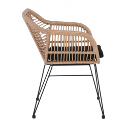 SALSA Πολυθρόνα Τραπεζαρίας Κήπου, Μέταλλο Βαφή Μαύρο, Wicker Φυσικό, Μαξιλάρι Μαύρο  56x61x85cm