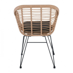 SALSA Πολυθρόνα Τραπεζαρίας Κήπου, Μέταλλο Βαφή Μαύρο, Wicker Φυσικό, Μαξιλάρι Μαύρο  56x61x85cm