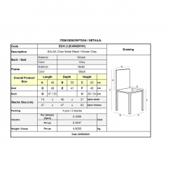 SALSA Καρέκλα Κήπου Βεράντας Μέταλλο Βαφή Μαύρο, Wicker Γκρι  48x59x80cm