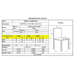 NATURALE Καρέκλα Άσπρο, Ύφασμα Γκρι  42x50x91cm