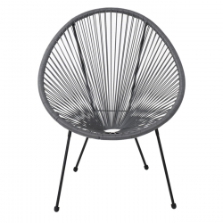 ACAPULCO Πολυθρόνα Μέταλλο Βαφή Μαύρο, Rattan Γκρι  73x76x89cm