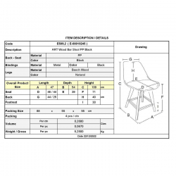 ART Wood Σκαμπό BAR με Πλάτη, Πόδια Οξιά Φυσικό, PP Μαύρο  47x54x71/109cm