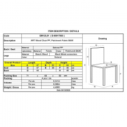 ART Wood Καρέκλα Τραπεζαρίας, Πόδια Οξιά, Κάθισμα PP με Ύφασμα Patchwork Black & White  47x52x84cm
