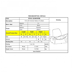 TAYLOR Πολυθρόνα Σαλονιού Καθιστικού Καρυδί, Pu Μαύρο  90x76x75cm