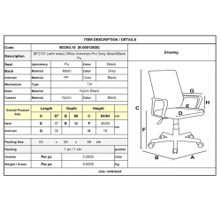 BF2101 Πολυθρόνα-Pro Γραφείου με Ανάκλιση, Γκρι Mesh - Μαύρο PU  57x56x84/94cm