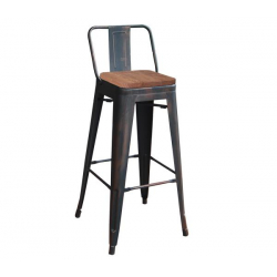 RELIX Wood Σκαμπό Bar-Pro με Πλάτη, Μέταλλο Βαφή Antique Black, Απόχρωση Ξύλου Dark Oak  44x44x75/100cm