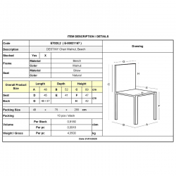 DESTINY Καρέκλα Τραπεζαρίας Οξιά Καρυδί, Κάθισμα Ψάθα, Στοιβαζόμενη  48x52x89cm