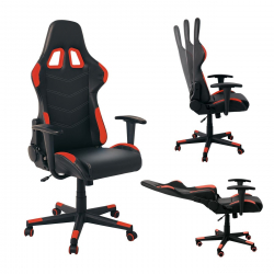 BF9150 Gaming Πολυθρόνα Γραφείου, Ανάκλιση Πλάτης έως 90°, Pu Μαύρο - Κόκκινο  67x69x124/134cm