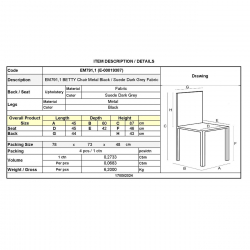 BETTY Καρέκλα Μέταλλο Βαφή Μαύρο, Ύφασμα Suede Ανθρακί  45x60x87cm