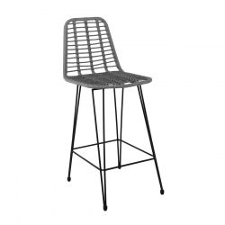 SALSA Σκαμπό BAR-Pro με Πλάτη, Μέταλλο Βαφή Μαύρο, Wicker Γκρι  45x55x75/113cm
