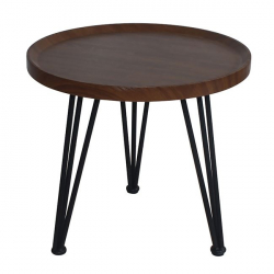 MATRIX Τραπεζάκι Σαλονιού Καθιστικού, Μέταλλο Βαφή Μαύρο, Ξύλο Καρυδί  Φ50xH.46cm