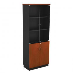 ΒΙΒΛΙΟΘΗΚΗ Γραφείου με Πόρτες Γυάλινες, Ντουλάπι Δίφυλλο, Απόχρωση Dark Grey - Cherry  80x40x211cm