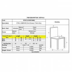 JAMESON Καρέκλα Τραπεζαρίας Σαλονιού, Decape, Ύφασμα Γκρι  49x55x95cm