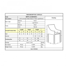 LETO Πολυθρόνα Τραπεζαρίας Κουζίνας, Μέταλλο Βαφή Φυσικό, Ύφασμα Ανοιχτό Καφέ  55x56x86cm