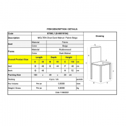 MOLTEN Καρέκλα Καρυδί, Ύφασμα Μπεζ  48x55x100cm