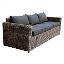 ARIZONA 3Θέσιος Καναπές Κήπου ALU, 4mm Half-Round Wicker Grey Brown, Μαξιλάρια Ανθρακί  195x77x73cm