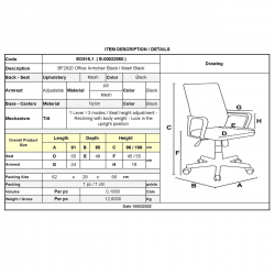 BF2920 Πολυθρόνα Γραφείου, Ανακλινόμενα Μπράτσα, Mesh Μαύρο  61x65x96/106cm