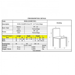 OLIMPIA Καρέκλα Τραπεζαρίας Κήπου Στοιβαζόμενη, PP - UV Protection, Απόχρωση Tortora  46x52x86cm