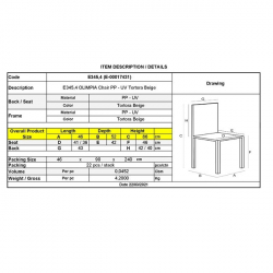 OLIMPIA Καρέκλα Τραπεζαρίας Κήπου Στοιβαζόμενη, PP - UV Protection, Απόχρωση Tortora  46x52x86cm