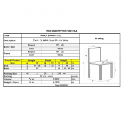 OLIMPIA Καρέκλα Τραπεζαρίας Κήπου Στοιβαζόμενη, PP - UV Protection, Απόχρωση Άσπρο  46x52x86cm