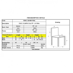 OLIMPIA Καρέκλα Τραπεζαρίας Κήπου Στοιβαζόμενη, PP - UV Protection, Απόχρωση Άσπρο  46x52x86cm