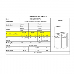 LIDO Πολυθρόνα Τραπεζαρίας Κήπου - Βεράντας Στοιβαζόμενη, PP Απόχρωση Ανθρακί  58x57x81cm
