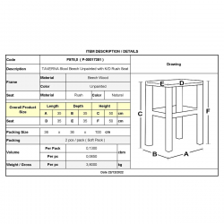 ΤΑΒΕΡΝΑΣ Σκαμπό Βοηθητικό, Οξιά Άβαφο με Κάθισμα Ψάθα - Αβίδωτη  35x35x50cm