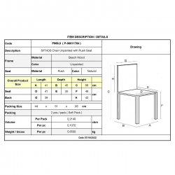 ΣΙΦΝΟΣ Καρέκλα Οξιά Άβαφη με Ψάθα Αβίδωτη  41x45x88cm