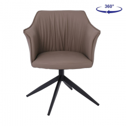 EVELYN Πολυθρόνα Περιστρεφόμενη, Μέταλλο Βαφή Μαύρο, Pu Cappuccino  64x63x80cm
