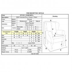 ROSY Πολυθρόνα - Μπερζέρα Φυσικό, Ύφασμα Εκρού  76x80x103cm