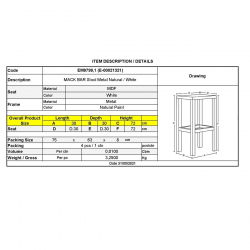 MACK Σκαμπό BAR, Μέταλλο Βαφή Φυσικό, Κάθισμα Απόχρωση Άσπρο  Φ30cm Η.72cm