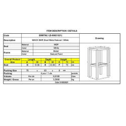 MACK Σκαμπό BAR, Μέταλλο Βαφή Φυσικό, Κάθισμα Απόχρωση Άσπρο  Φ30cm Η.72cm