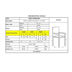 OLIMPIA Πολυθρόνα Τραπεζαρίας Κήπου Στοιβαζόμενη, PP - UV Protection, Απόχρωση Άσπρο  54x52x86cm