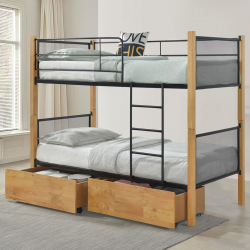 NET Κρεβάτι Κουκέτα με 2 Συρτάρια 94x47x30cm, Μέταλλο Βαφή Μαύρο-Ξύλο Φυσικό  95x200x158(Στρώμα 90x190)cm