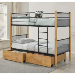 NET Κρεβάτι Κουκέτα με 2 Συρτάρια 94x47x30cm, Μέταλλο Βαφή Μαύρο-Ξύλο Φυσικό  95x200x158(Στρώμα 90x190)cm