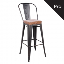 RELIX Σκαμπό Bar-Pro με Πλάτη, Μέταλλο Βαφή Antique Black, Pu Camel  43x48x78/114cm