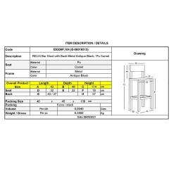 RELIX Σκαμπό Bar-Pro με Πλάτη, Μέταλλο Βαφή Antique Black, Pu Camel  43x48x78/114cm