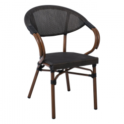 COSTA Πολυθρόνα Dining Αλουμινίου, Απόχρωση Καρυδί Textilene Μαύρο  58x57x83cm