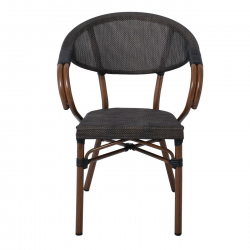 COSTA Πολυθρόνα Dining Αλουμινίου, Απόχρωση Καρυδί Textilene Μαύρο  58x57x83cm