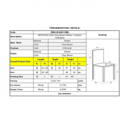 MONTANA Καρέκλα Τραπεζαρίας Κήπου ALU, Φ5mm Round Wicker Grey Brown, Μαξιλάρι Ανθρακί  48x65x91cm