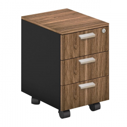 PROLINE Συρταριέρα Γραφείου Τροχήλατη, 3 Συρτάρια, Απόχρωση Καρυδί Δρυς - Μαύρο  41x45x59cm