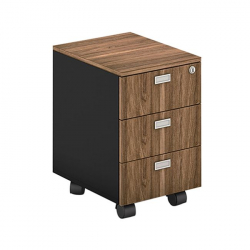 PROLINE Συρταριέρα Γραφείου Τροχήλατη, 3 Συρτάρια, Απόχρωση Καρυδί Δρυς - Μαύρο  41x45x59cm