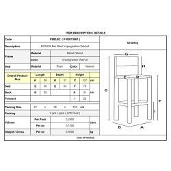 ΣΙΦΝΟΣ Σκαμπό BAR με Πλάτη, Οξιά Εμποτισμός Καρυδί, Κάθισμα Ψάθα  36x37x76/107cm