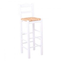 ΣΙΦΝΟΣ Σκαμπό BAR με Πλάτη, Οξιά Εμποτισμός Λάκα Άσπρο, Κάθισμα Ψάθα  36x37x76/107cm