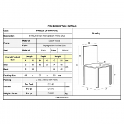 ΣΙΦΝΟΣ Καρέκλα Οξιά Βαφή Εμποτισμού Ανιλίνη Μπλε, Κάθισμα Ψάθα  41x45x88cm