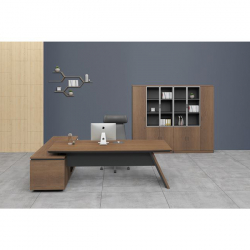 PROLINE Γραφείο Δεξιά Γωνία Απόχρωση Καρυδί Δρυς - Μαύρο  200x90/200x50 H.76/63cm