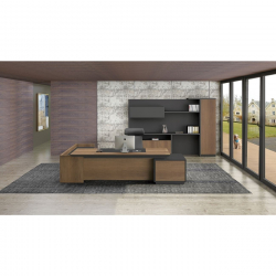 PROLINE Γραφείο Δεξιά Γωνία Απόχρωση Καρυδί Δρυς - Μαύρο  220x90/200x40 (H.76)cm