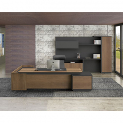 PROLINE Γραφείο Δεξιά Γωνία Απόχρωση Καρυδί Δρυς - Μαύρο  220x90/200x40 (H.76)cm