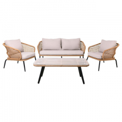 SALSA Plus Set Σαλόνι Κήπου ALU Μαύρο-Γυαλί-Wicker Φυσικό: Τραπέζι+2 Θέσιος+2 Πολυθρόνες  110x55x44-149x74x71-71x71x71cm