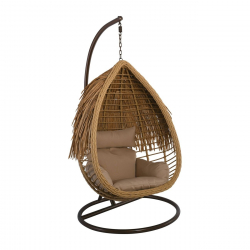 SALSA TROPIC Κρεμαστή Πολυθρόνα, Wicker Φυσικό, Μέταλλο Brown, Μαξιλάρι Μπεζ  Φ105x197cm